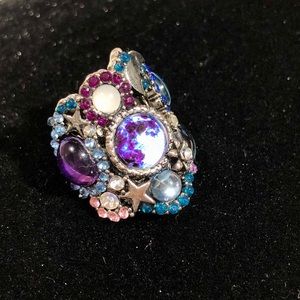 Purple Blue Silver Moon Costume Ring